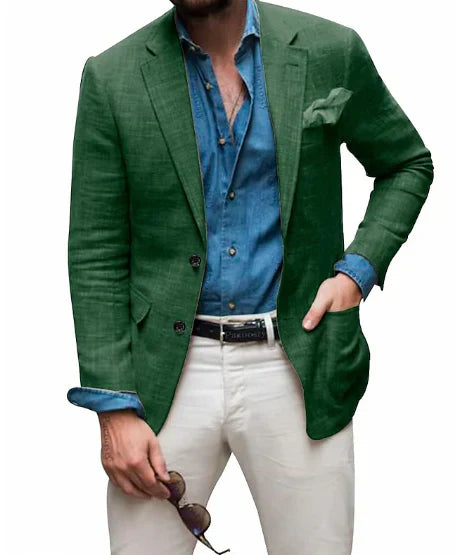 Jon - men's linen blazer beach wedding casual tailored fit solid color single breasted two buttons