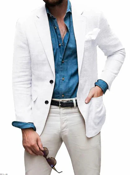 Jon - men's linen blazer beach wedding casual tailored fit solid color single breasted two buttons